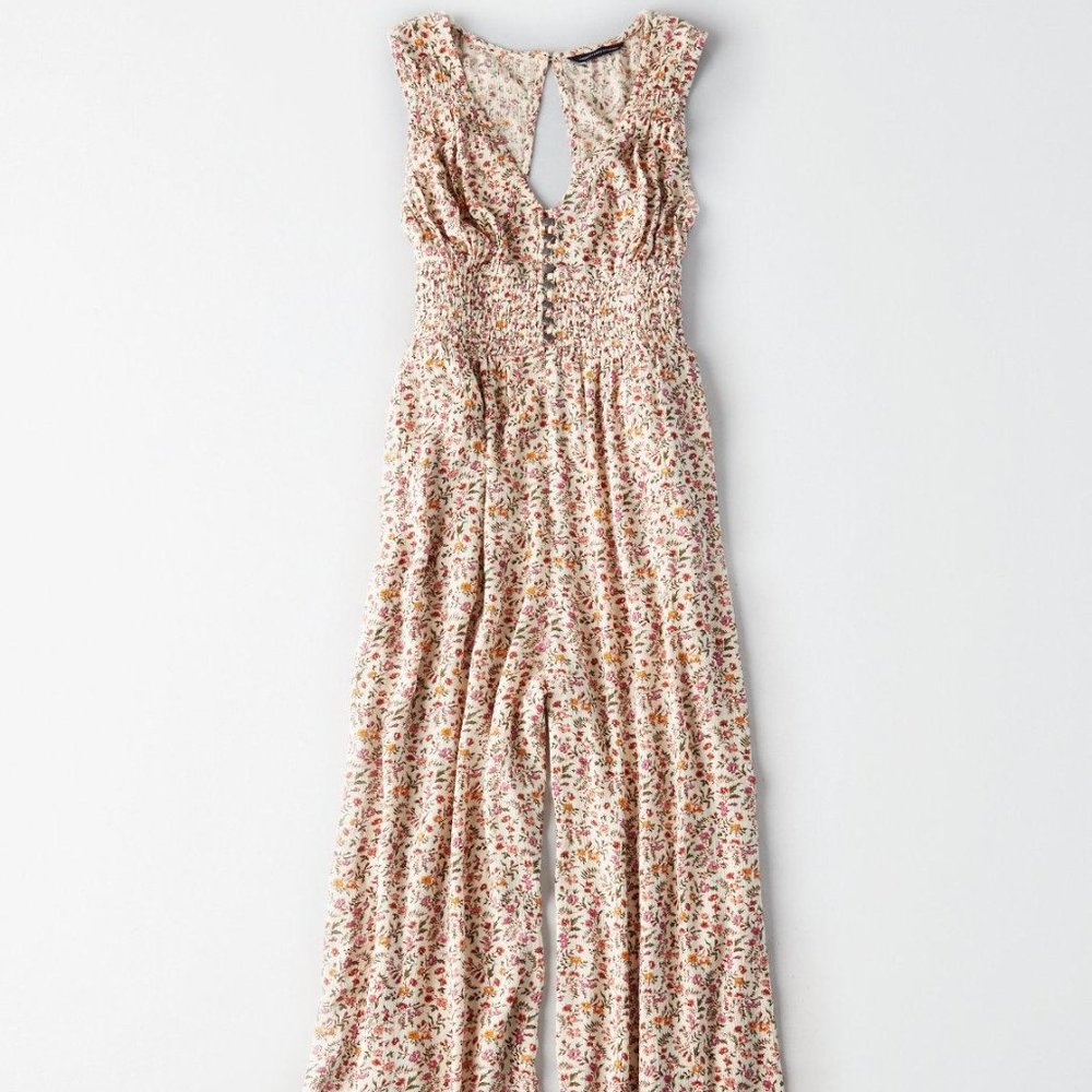AE Floral Wide Leg Jumpsuit Small